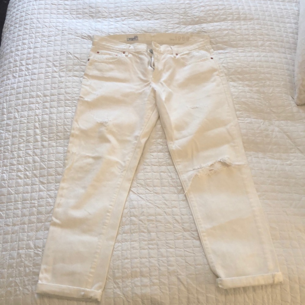 Gap mid rise distressed white jeans
